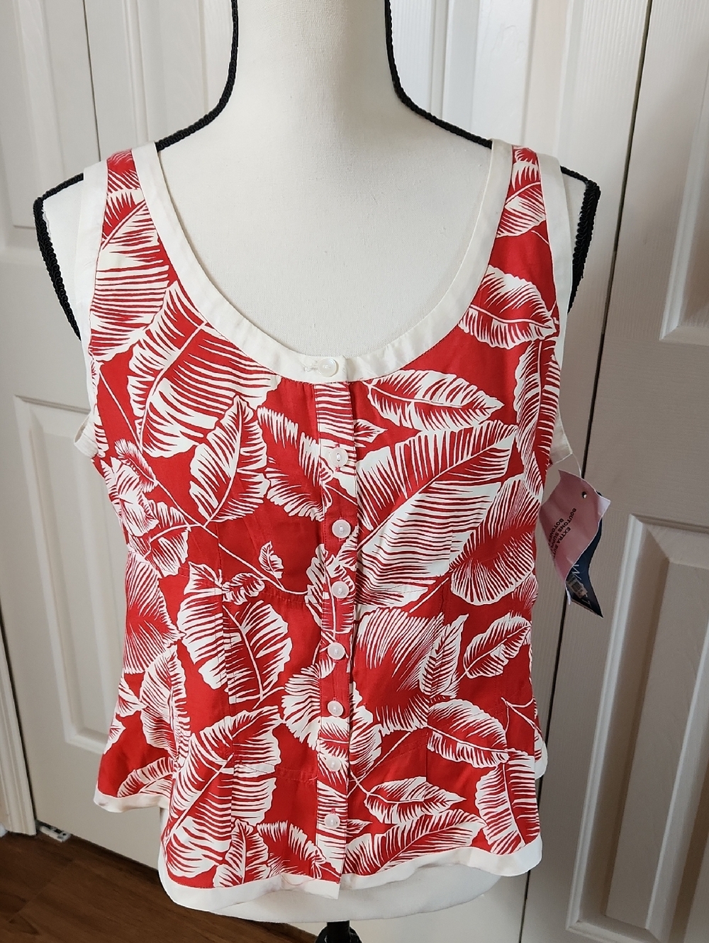 Nine West Red and White Tropical Print Camisole